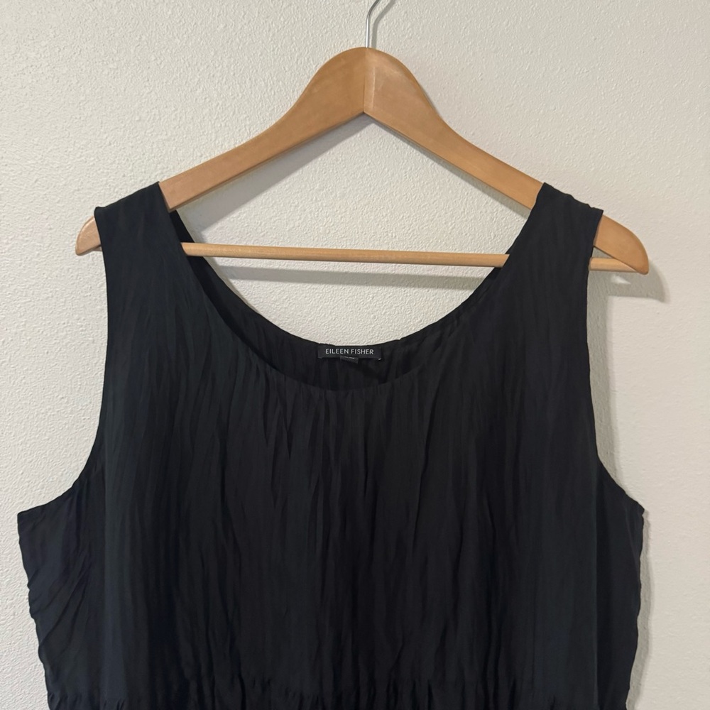 Eileen Fisher Crushed Silk Tiered Dress Black Sleeveless Midi Lagenlook-XL - Picture 4 of 9